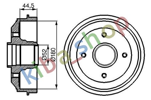 Rear axle brake drum - drum, fits